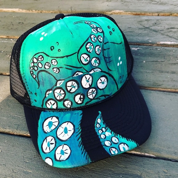 Handpainted hat custom SnapBack octopus hat